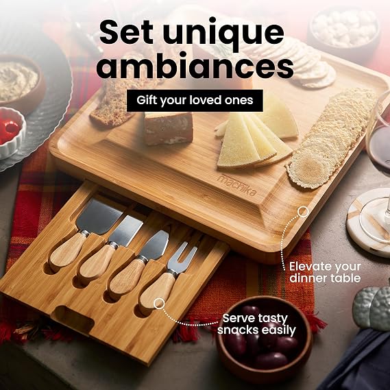 Machika Charcuterie Board Gift Set: Charcuterie Board Set, Bamboo Cheese Board Set - House Warming Gifts New Home, Wedding Gifts for Couple, Bridal Shower Gift |13.5 x 1.5 inch
