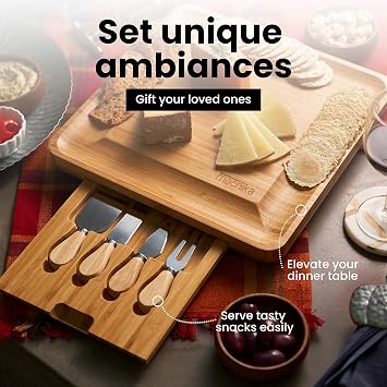 Machika Charcuterie Board Gift Set: Charcuterie Board Set, Bamboo Cheese Board Set - House Warming Gifts New Home, Wedding Gifts for Couple, Bridal Shower Gift |13.5 x 1.5 inch
