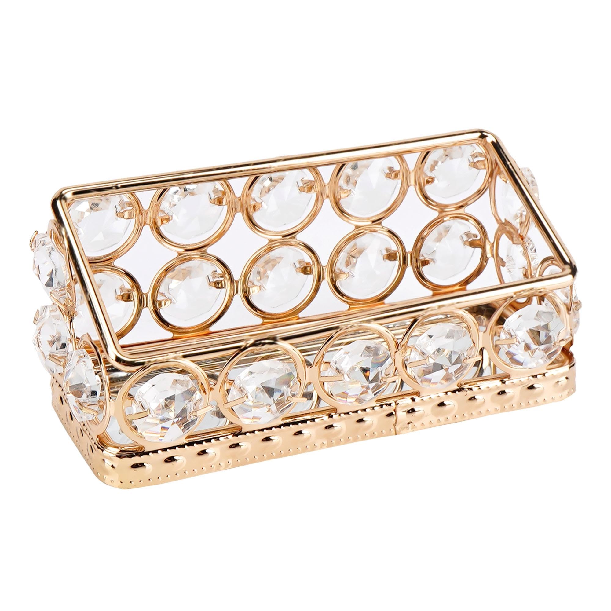 Soporte dorado para tarjetas de visita con detalles de cristal, elegante organizador de escritorio para oficina, recepción y decoración del hogar