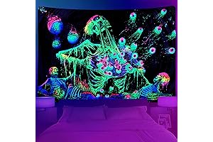 Krelymics Black Light Skull Tapestry: Hypnotizing Visions in the Darkness