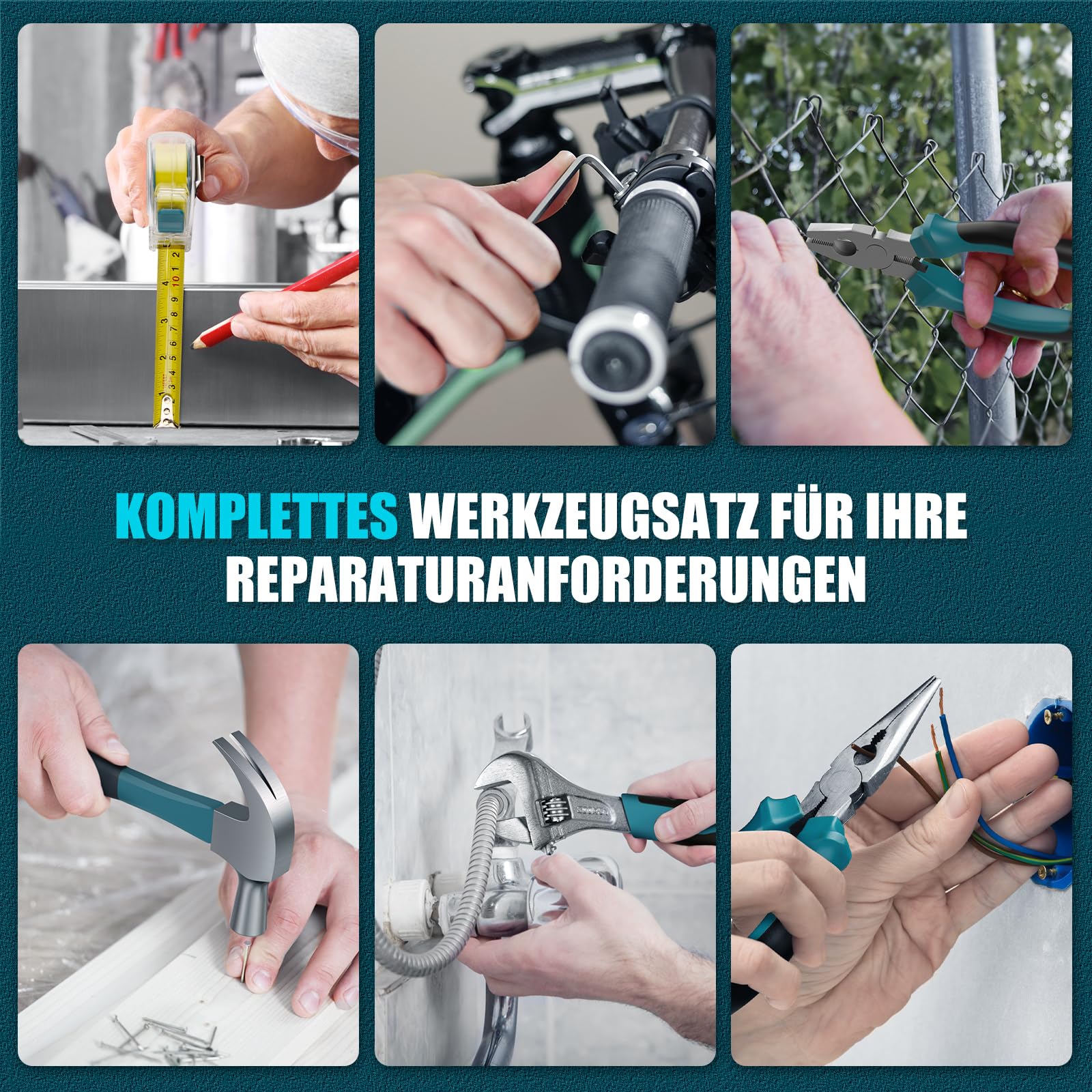 Sundpey Werkzeugkoffer Gefüllt 206tlg, Werkzeugkoffer mit 12V Akkuschrauber zum Anziehen/Lösen von Schrauben, Haushalts-Werkzeugkasten Werkzeugset für Reparaturen im Haushalt und Heimwerken, Blu
