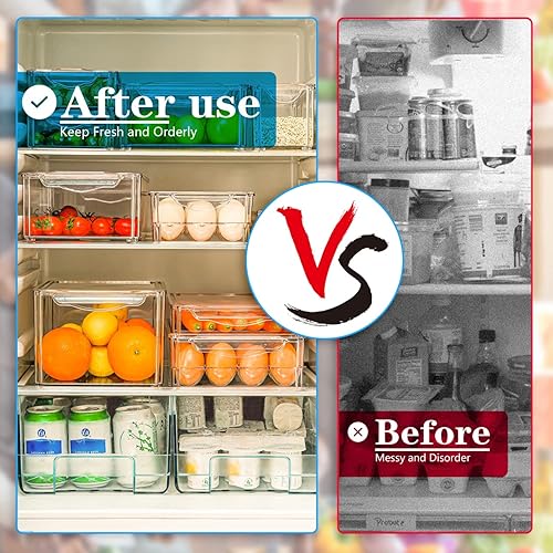 Miniatura 3 de Pomeat Paquete de 10 organizadores de refrigerador, contenedores apilables para refrigerador con tapas, contenedores de almacenamiento de frutas sin