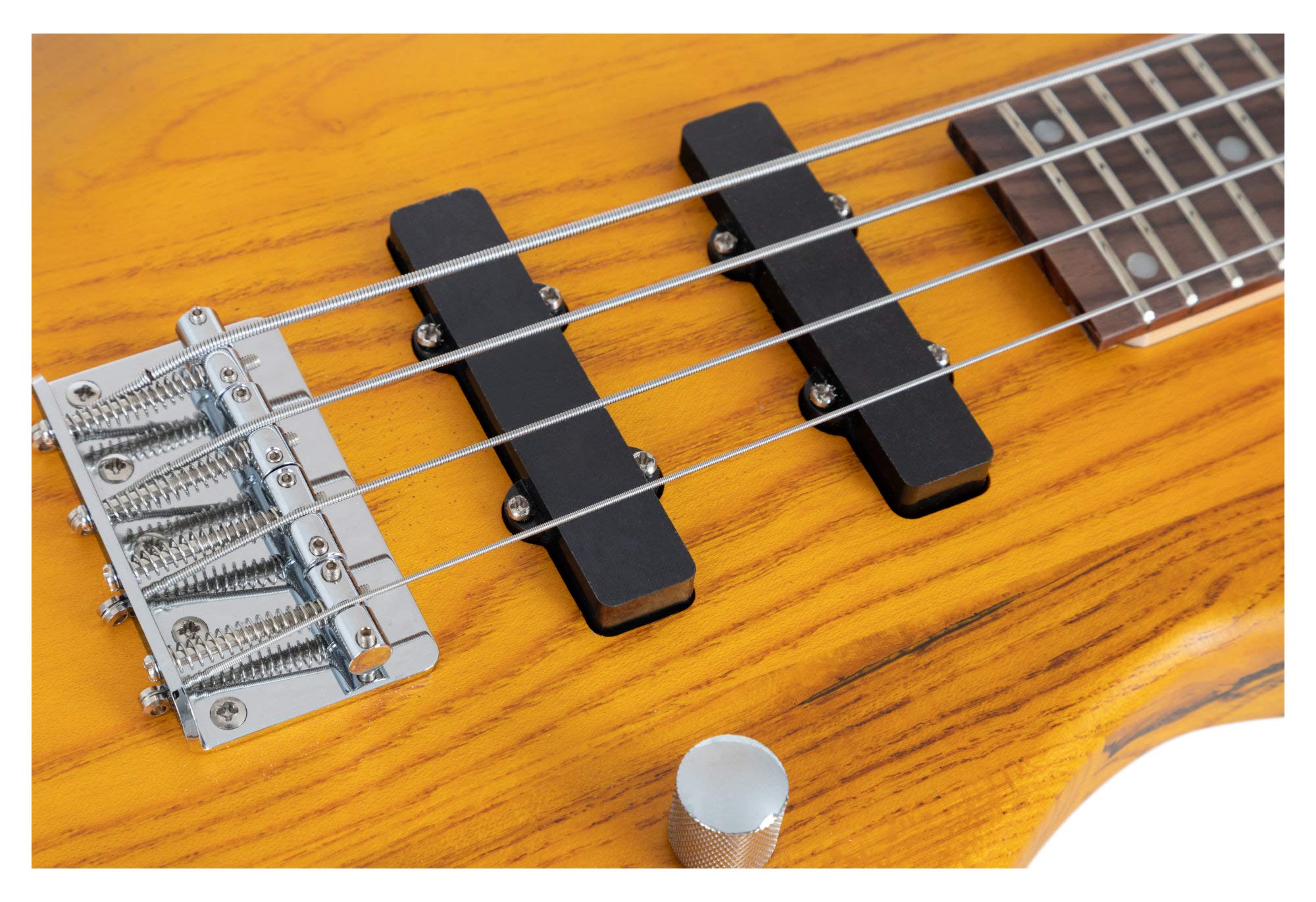 Rocktile TB-4 NHS Traveler E-Bass - 4-saitiger E-Bass im Reiseformat - Body: Erle, Hals: Ahorn - Griffbrett: Technical Ebony - 2 Single Coil-Tonabnehmer - Natural Honey Stain