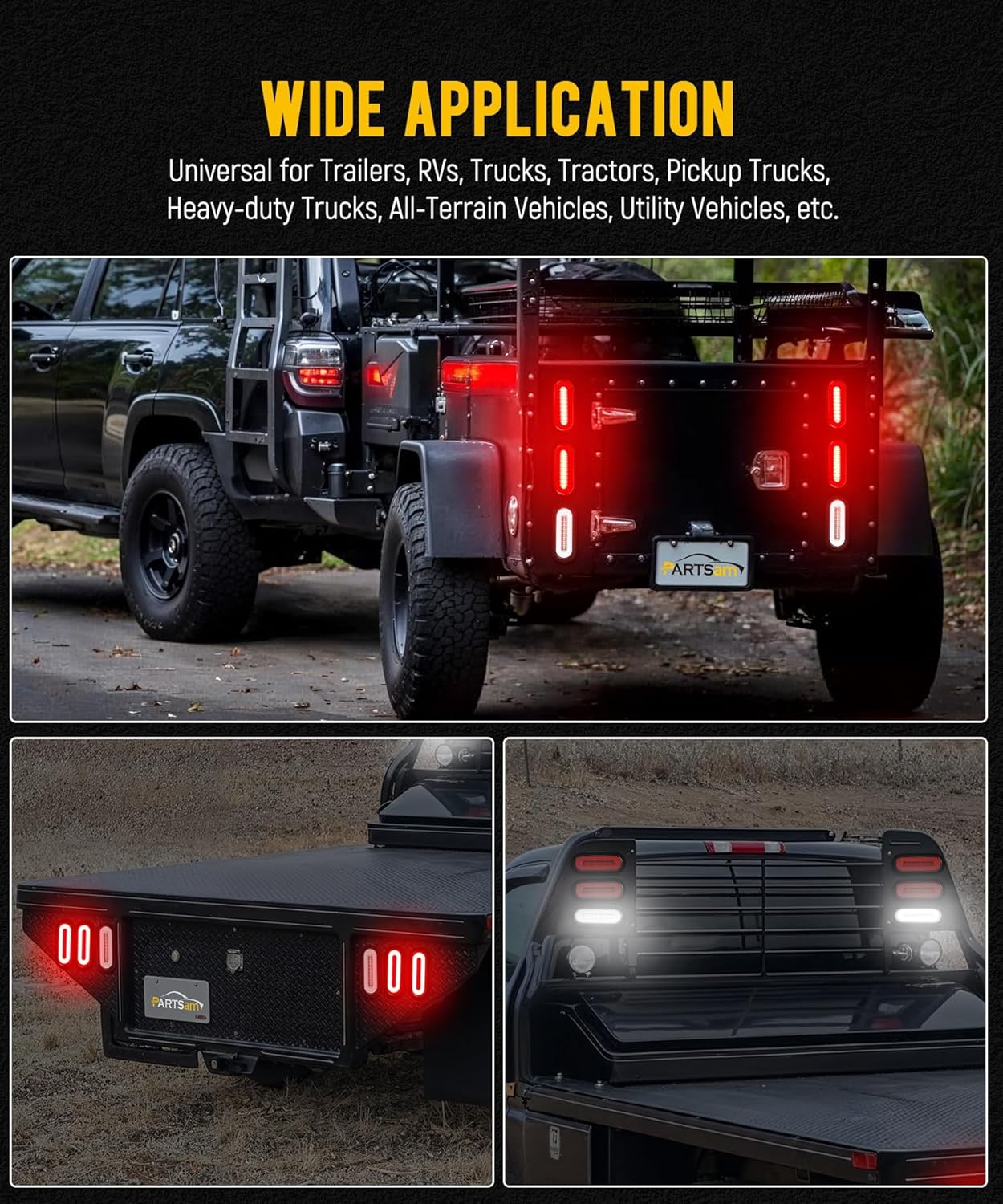 Partsam 6Pcs 6 Inch Oval LED Trailer Tail Lights 4 Red 2 White with Halo Glow Stop Turn Tail Running Reverse Backup Light Lamps Rubber Grommet 3-Prong Wire Pigtails Included, 12-24V, IP67 Waterproof