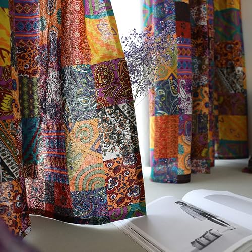 Cotton Linen Patchwork Colorful Vintage Bohemian Curtains Rod Pocket Aesthetic