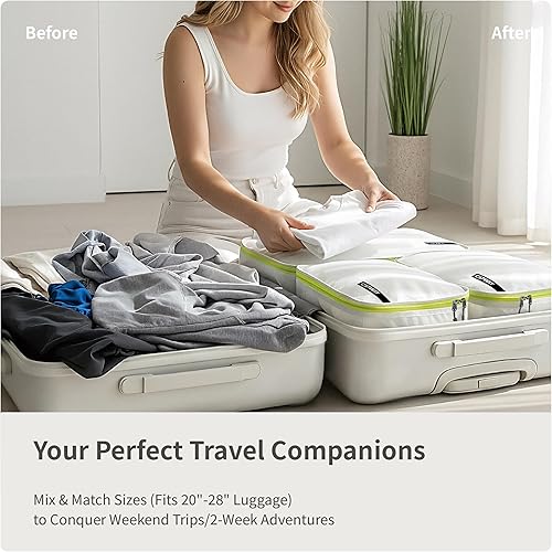 Miniatura 5 de Cipway Juego de 5 cubos de embalaje para maleta de viaje, organizador para accesorios, maleta, ligero, color blanco