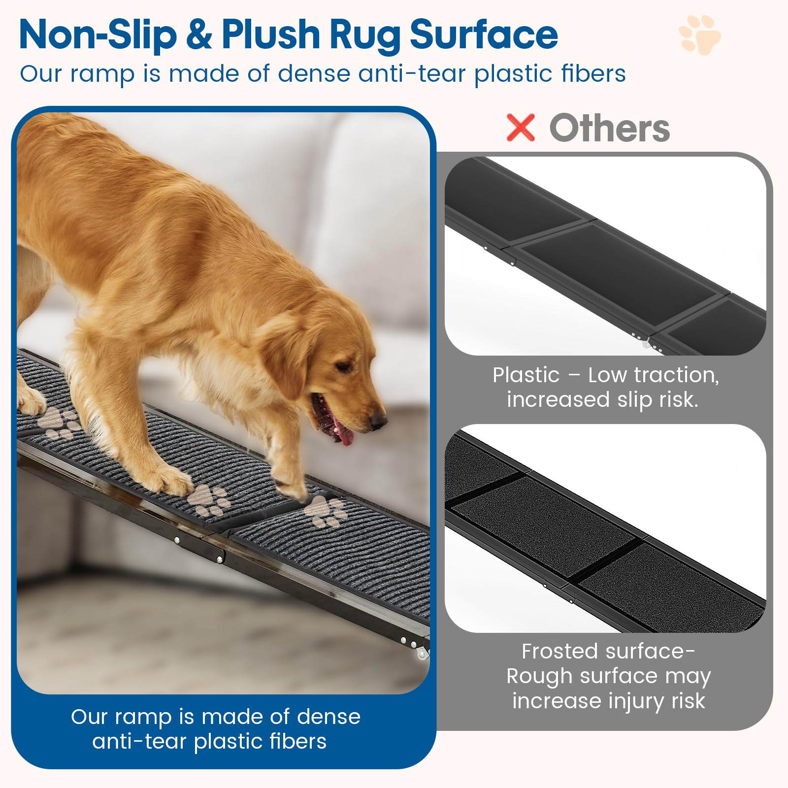 HBTower 71" Long & 17.3" Wide Folding Dog Ramp for Car, SUV & Truck – Portable Pet Ramp with Non-Slip Surface, Extra Wide Steps for Large Dogs Up to 250LBS - image 6