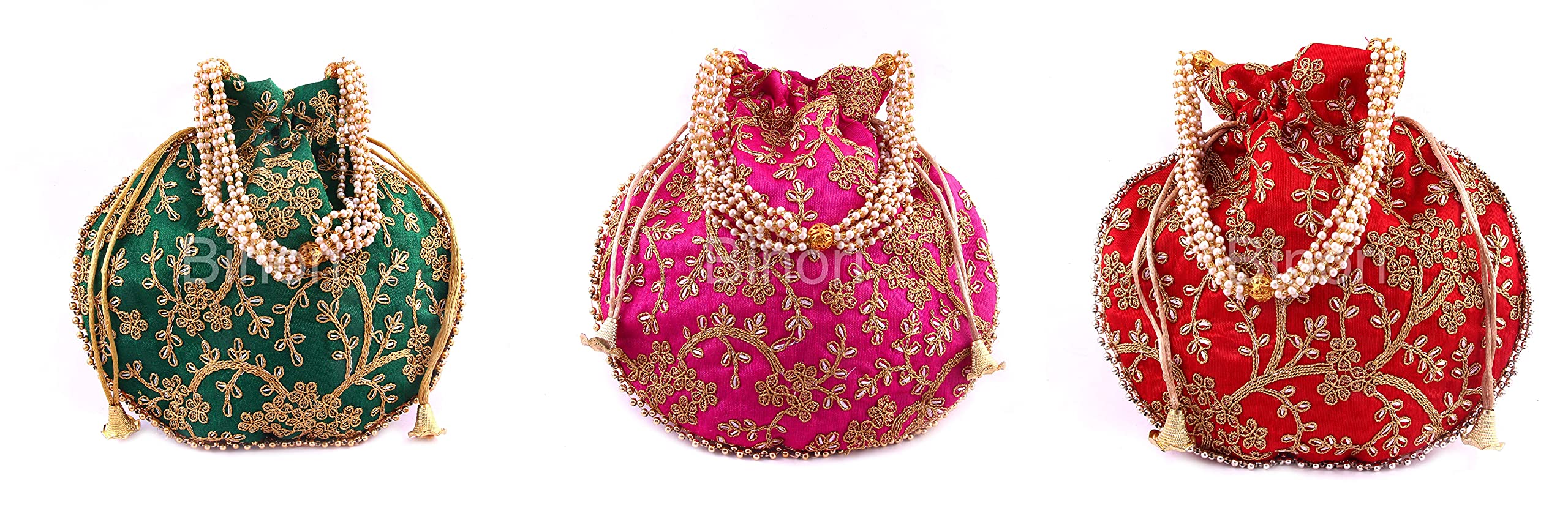 FASHIONS Rajasthani Style Royal Clutch Silk Batwa Bag Combo Khajoor Wristlets Ethnic Potli For Women's Zari Work Bridal Combo-image-39