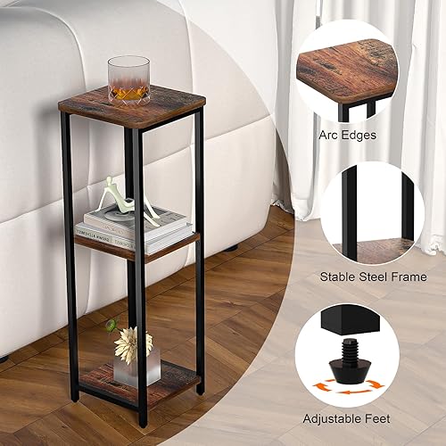 Miniatura 4 de Mesa cuadrada de 10 pulgadas de ancho con patas ajustables, mesa auxiliar pequeña de 3 niveles para apartamentos, balcón y oficina, ahorra espacio,