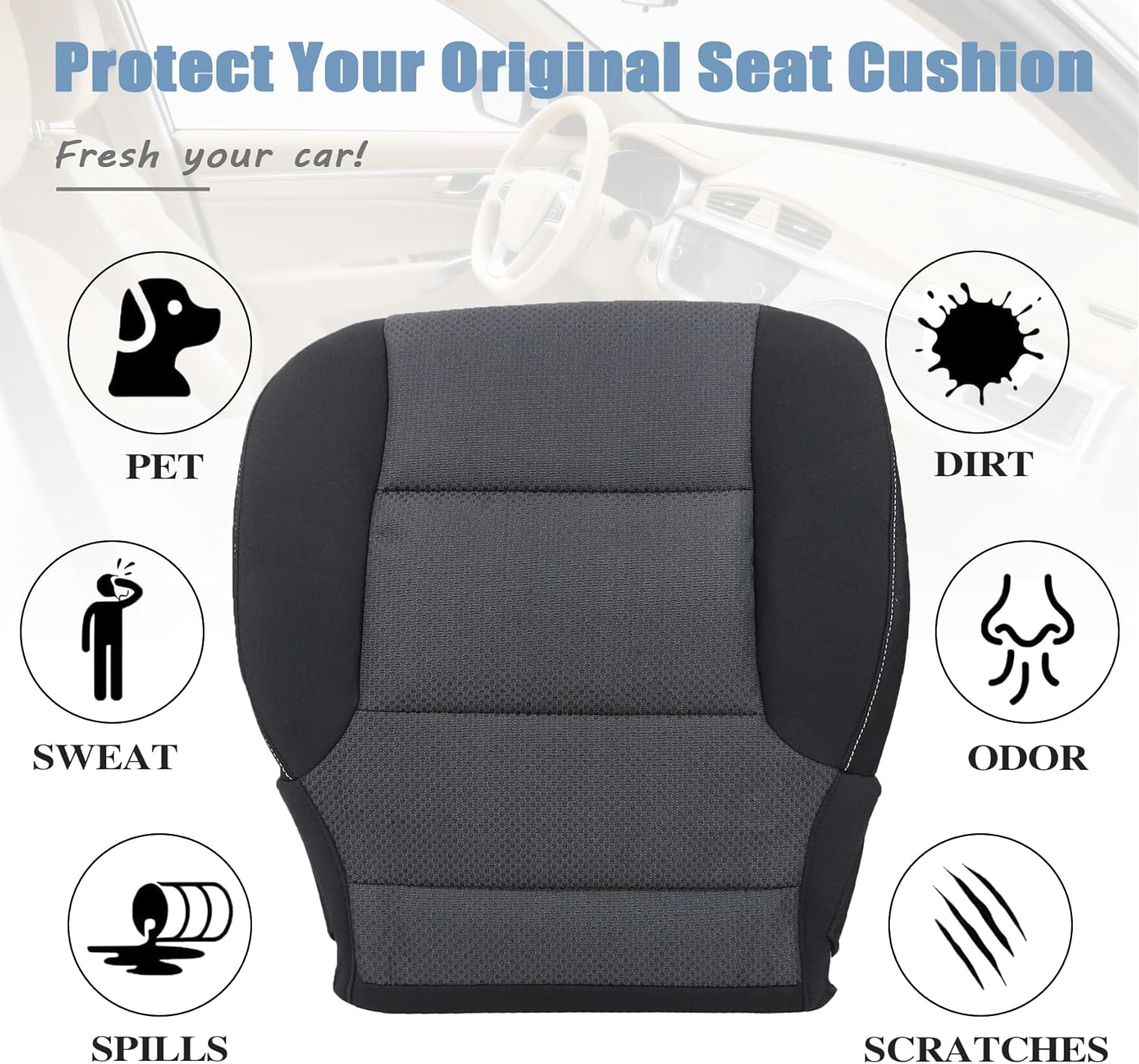 GXARTS #H0U or 4AA Black Driver and Passenger Side Bottom Replacement Cloth Seat Cover Fit for Chevy Silverado Tahoe Suburban GMC Sierra 1500 2500HD 3500HD 2014 2015 2016 2017 2018 2019