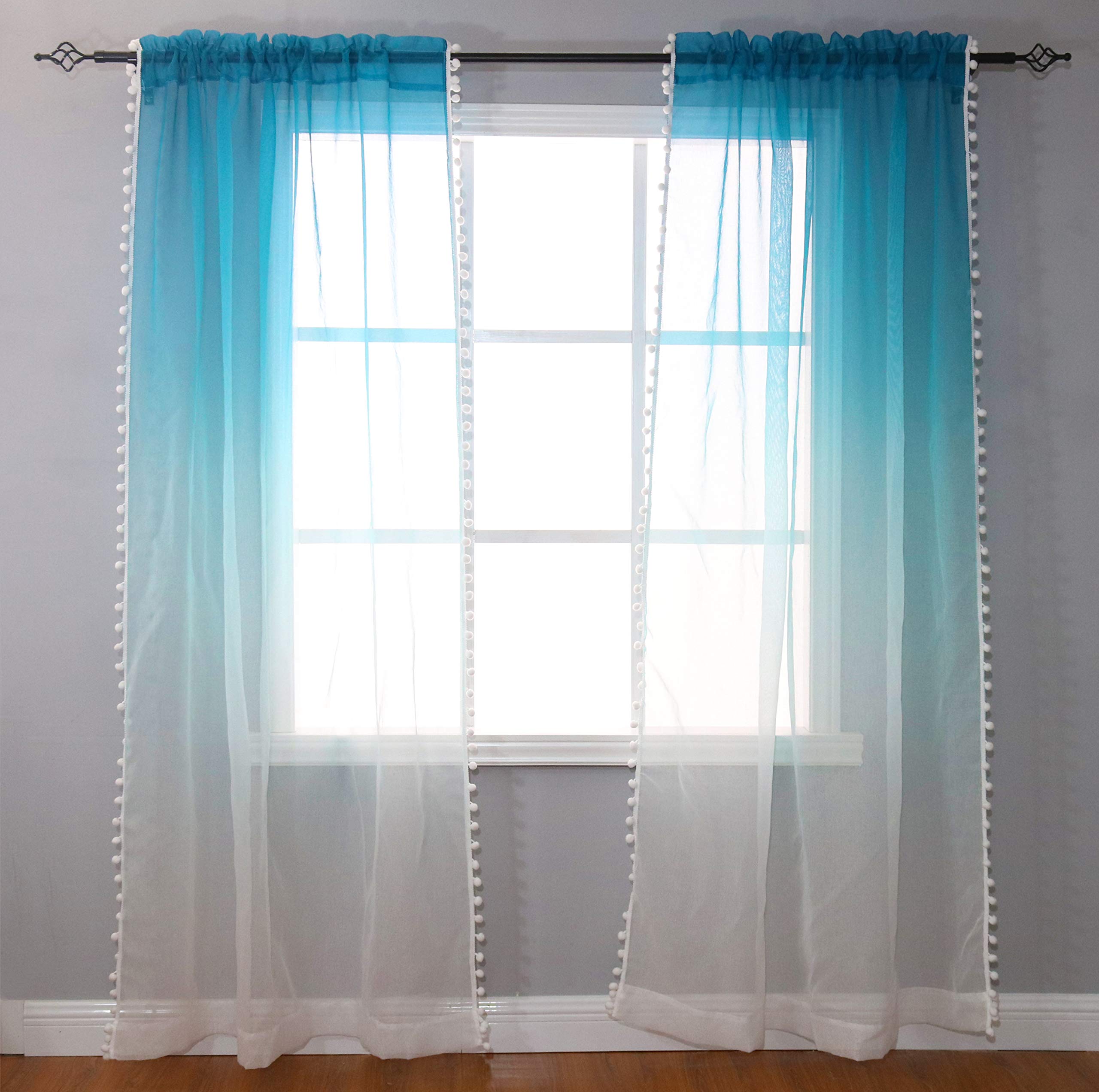 Buy Seibeh Tex Gradient Ombre Sheer Curtains with Pom Pom for Living
