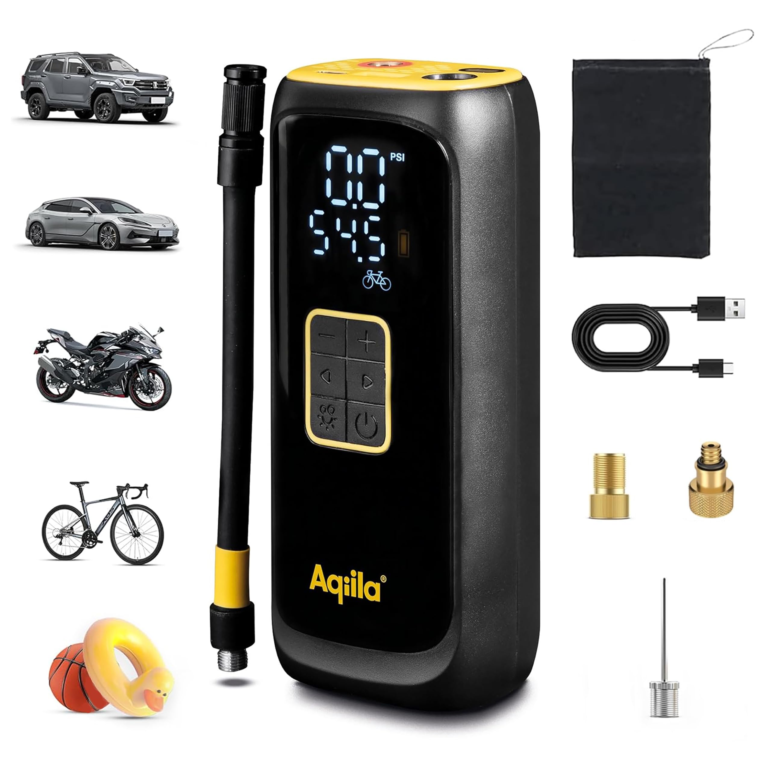 Airbird C4 - Pompe à air Portable et compresseur Haute Performance avec Batterie intégrée, Lampe de Poche, Installation Rapide et arrêt Automatique pour Un gonflage précis et sans Effort