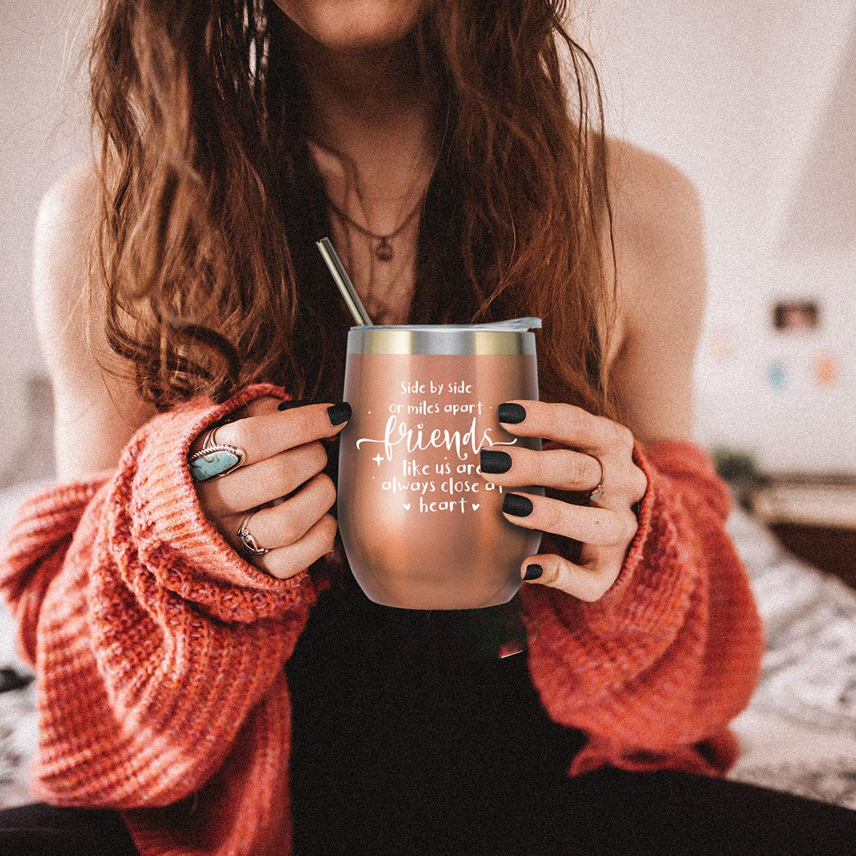 Onebttl Aunt Gifts – Verre à Vin Isotherme En Acier Inoxydable Avec Couvercle Et Paille, 591 Ml, Cadeau Pour Tante Lors De L'annonce De Grossesse, Or