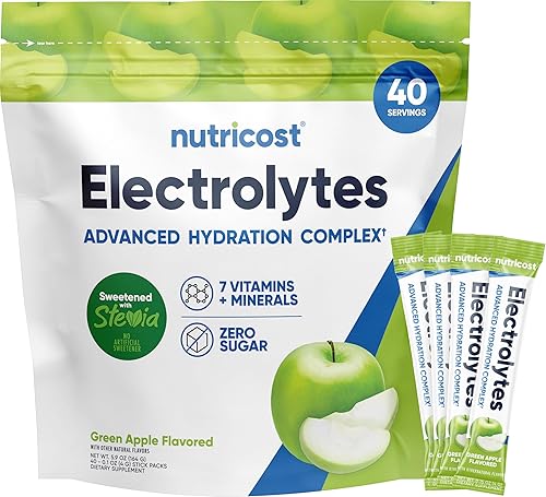 Nutricost Complejo de Electrolitos, sabor a manzana verde, 40 sobres - Complejo de hidratación avanzada
