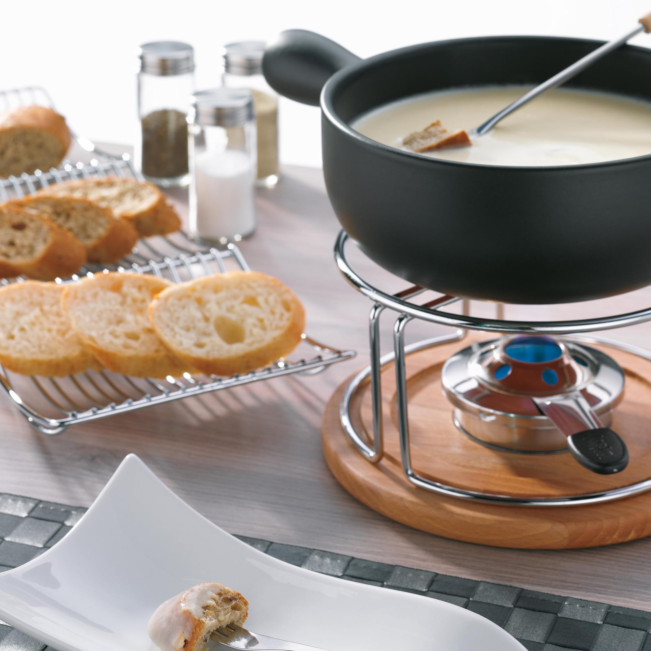 kela Käsefondue Set 10tlg, Keramik Fondue für 6 Personen NATURA, Käse Fondueset mit Brennpastenhalter, Gabeln, Gabelhalter