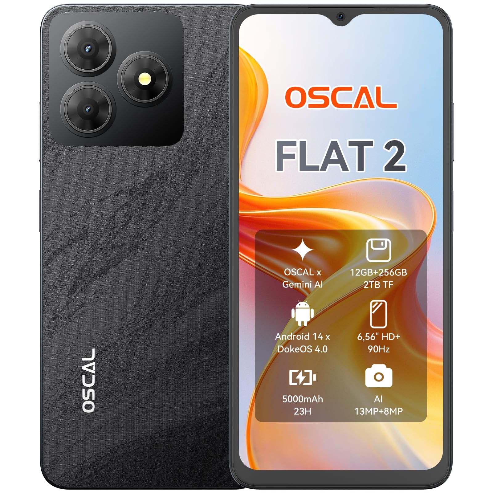 【美品】OSCAL FLAT 2 スマホ 256GB SIMフリー OSCAL Flat 2 Handy Ohne Vertrag Android 14, 12GB+256GB 2TB TF