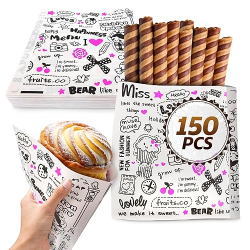 Set de 150 bolsas para pretzels suaves - Bolsas de papel encerado para sándwiches de 14.5 x 15 cm, adecuadas para hamburguesas, pretzels y galletas,