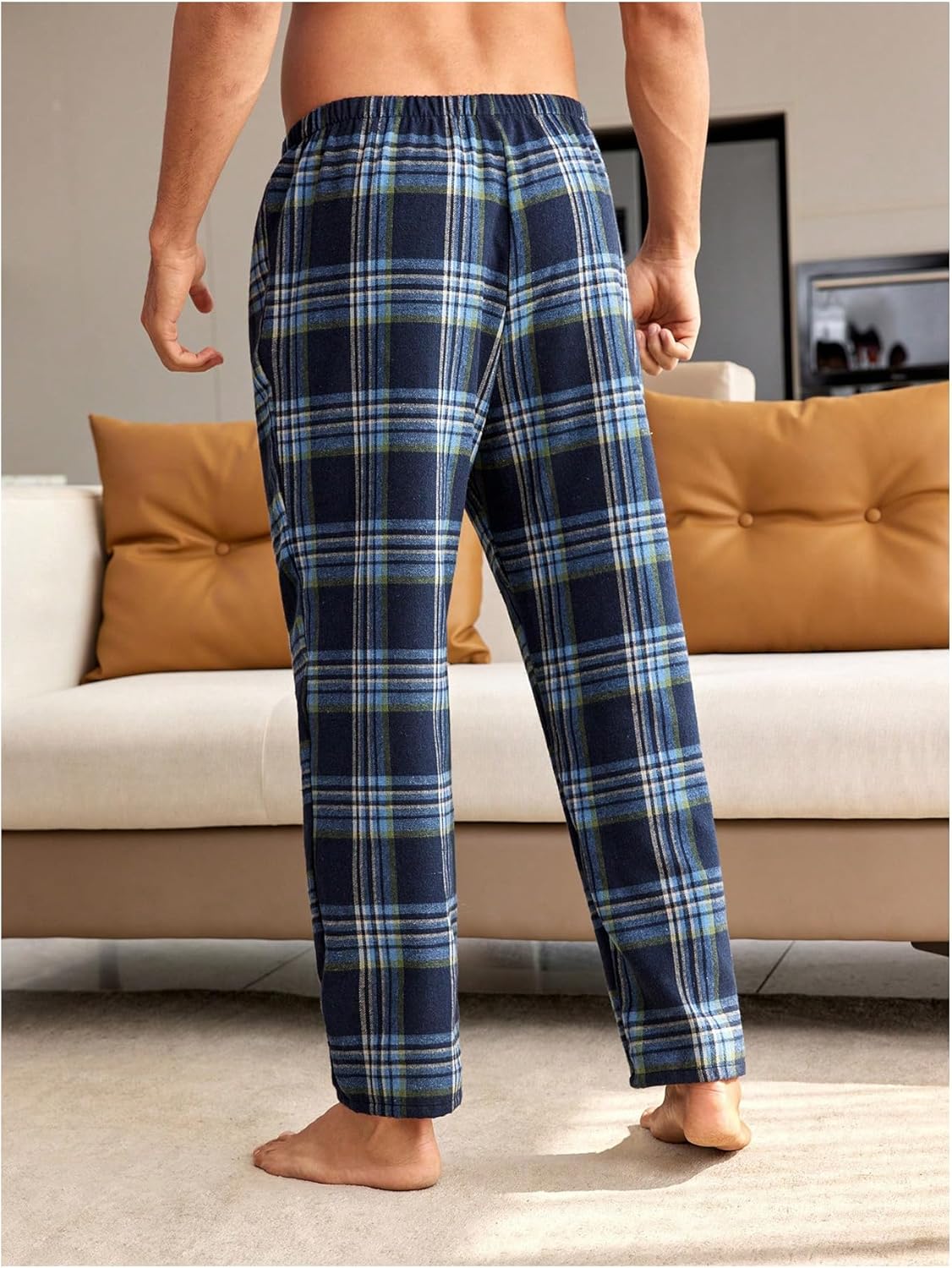 WDIRARA Men's Elastic Waist Flannel Pajama Pants Plaid Sleep Bottoms Lounge - Image 2