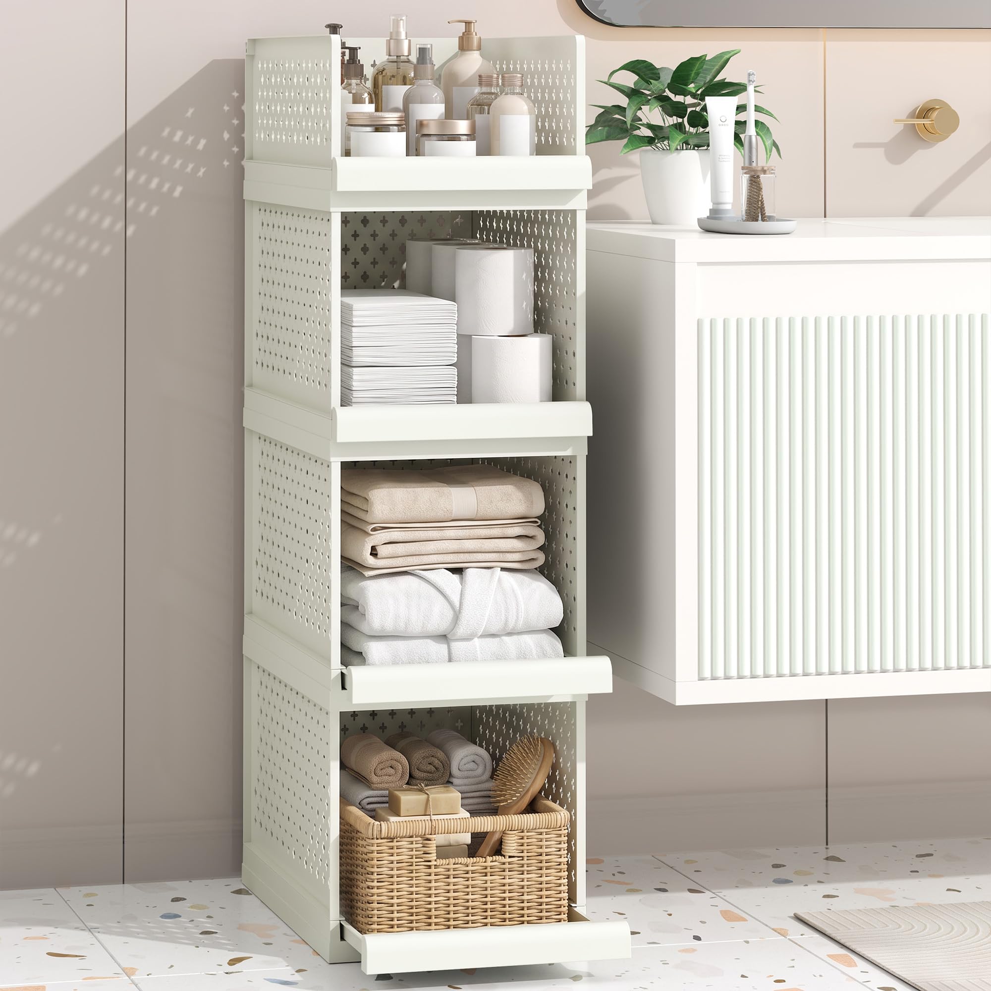 Enjinkail 4 Tier Bathroom Shelves, 81.5cm Pull out Storage Drawer with Tray