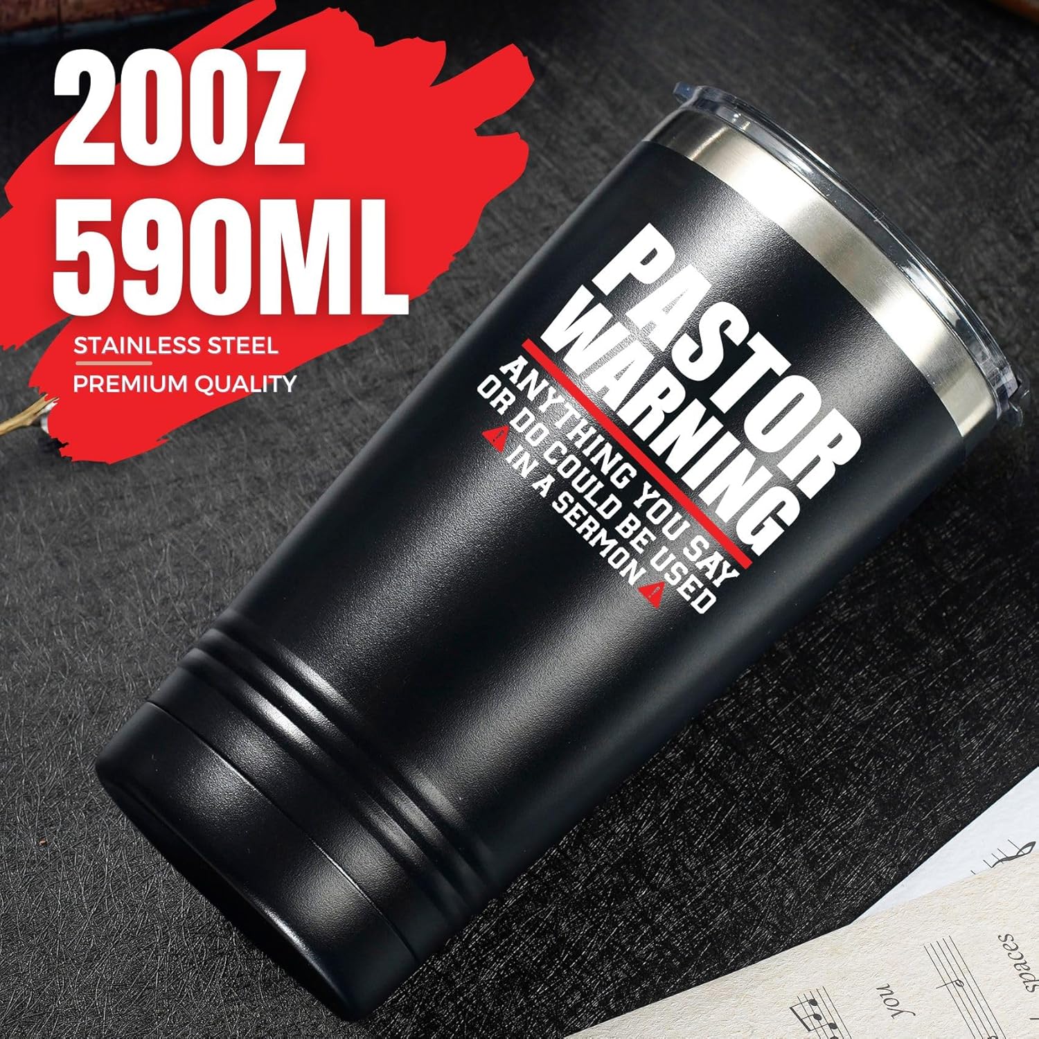 Onebttl Pastor Appreciation Gifts for Men, Thank You Gifts, 20oz Stainless Steel Tumbler for Thanksgiving, Christmas, Birthday, Pastor Warning - Image 4