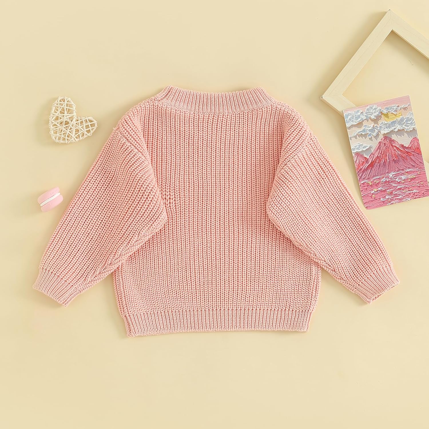 Honganda Cute Infant Baby Girl Cable Knit Oversized Sweater Heart Letter Embroidery Pullovers Jumpers Top for Valentine's Day - Image 3