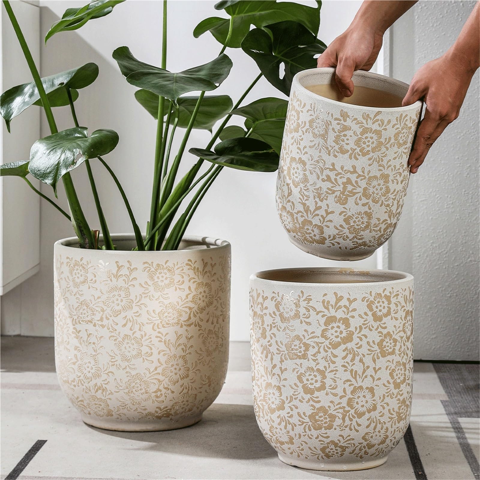 Doniczki ogrodowe Bardzo duże donice ceramiczne: idealne do uprawy roślin podłogowych, takich jak Monstera i Dracena(Duży)