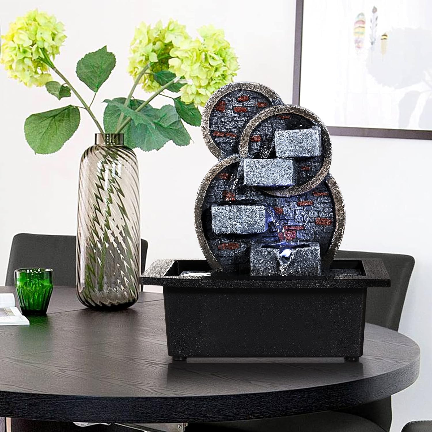 WICHEMI Indoor Fountain Tabletop Fountain Waterfall Fountains Relaxation Water Feature Feng Shui Zen Meditation Desktop Fountain with LED Light for Home and Office Indoor Spaces Decor (Style 6) : Home & Kitchen