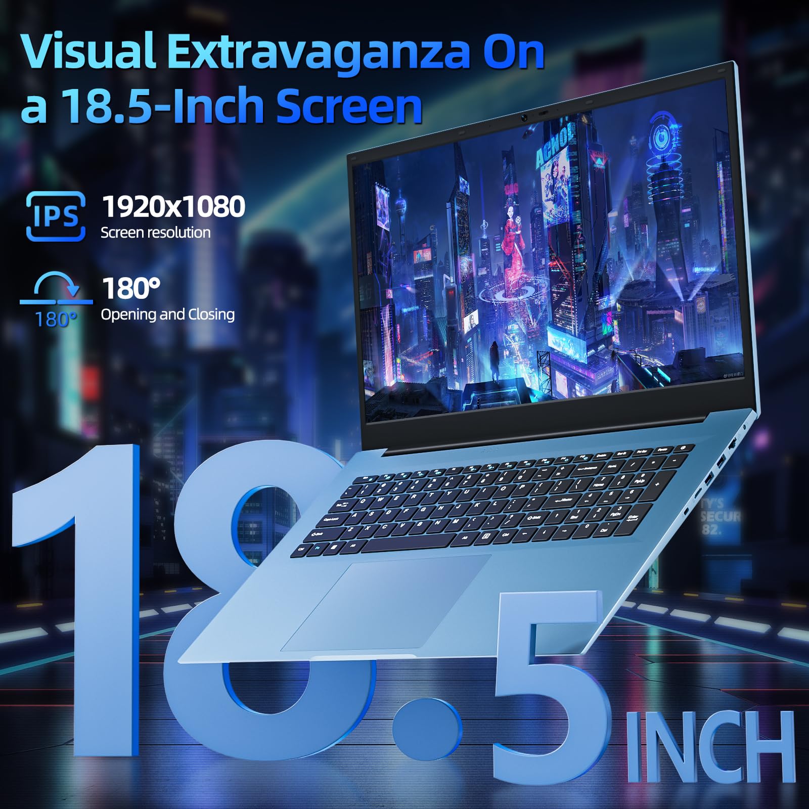 SGIN 18.5 Inch Laptops Computer, 16GB RAM 1024GB SSD Ordinateur Portable Win 11 Laptop, Core i3 Processor, 180° Open Angle, Type-C, 8000mAh, WiFi 6, HDMI, for Business and Students(Gray) - 2