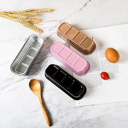 Miniatura 6 de Mini moldes para hornear pan con tapas y cucharas (paquete de 50 unidades, 6.8 onzas), moldes rectangulares de papel de aluminio para hornear