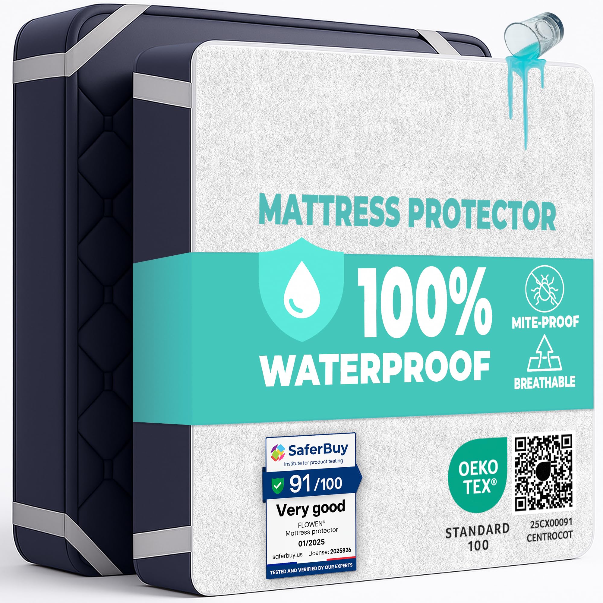 King Size Mattress Protector Waterproof for Bed 150x190 cm Premium Cotton Terry Bed Cover with Elastic Straps Sheet Soft and Breathable Mattress Protector Anti-Mite Hypoallergenic and Machine Washable