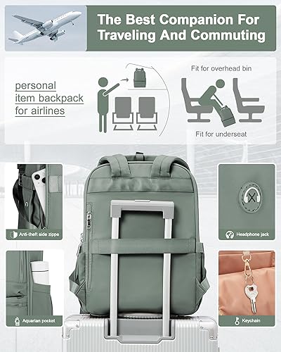 Miniatura 10 de Mochila de viaje para laptop para mujeres, profesores, mochila de trabajo, bolsas de mano para aviones, mochila grande impermeable, A-caqui, Moda