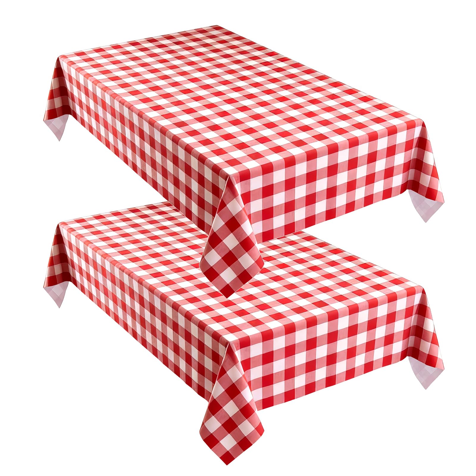 2 Packs Red Gingham Check 55x78 Inch Rectangular Oilcloth PVC Wipe Clean Tablecloth Waterproof Table Cover 140x200cm Plastic Oil-Proof Table Cloths for Party Home Birthday Garden Picnic Outdoor Indoor