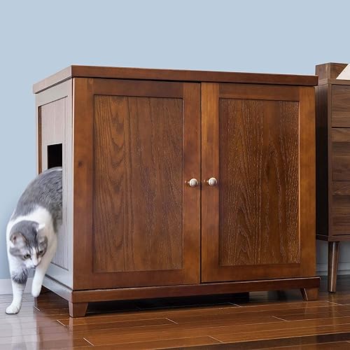 THE REFINED FELINE - Gabinete arenero para gatos con bandeja de arena oculta, mueble para gato, tamaño grande y extragrande, estilo moderno, color