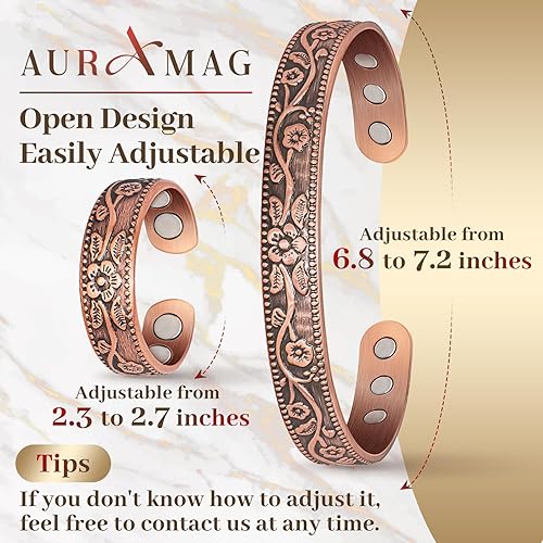 Miniatura 6 de Pulsera de cobre para mujer, pulseras magnéticas y anillos magnéticos con 3500 imanes Gauss, 100% cobre puro macizo, regalo de joyería