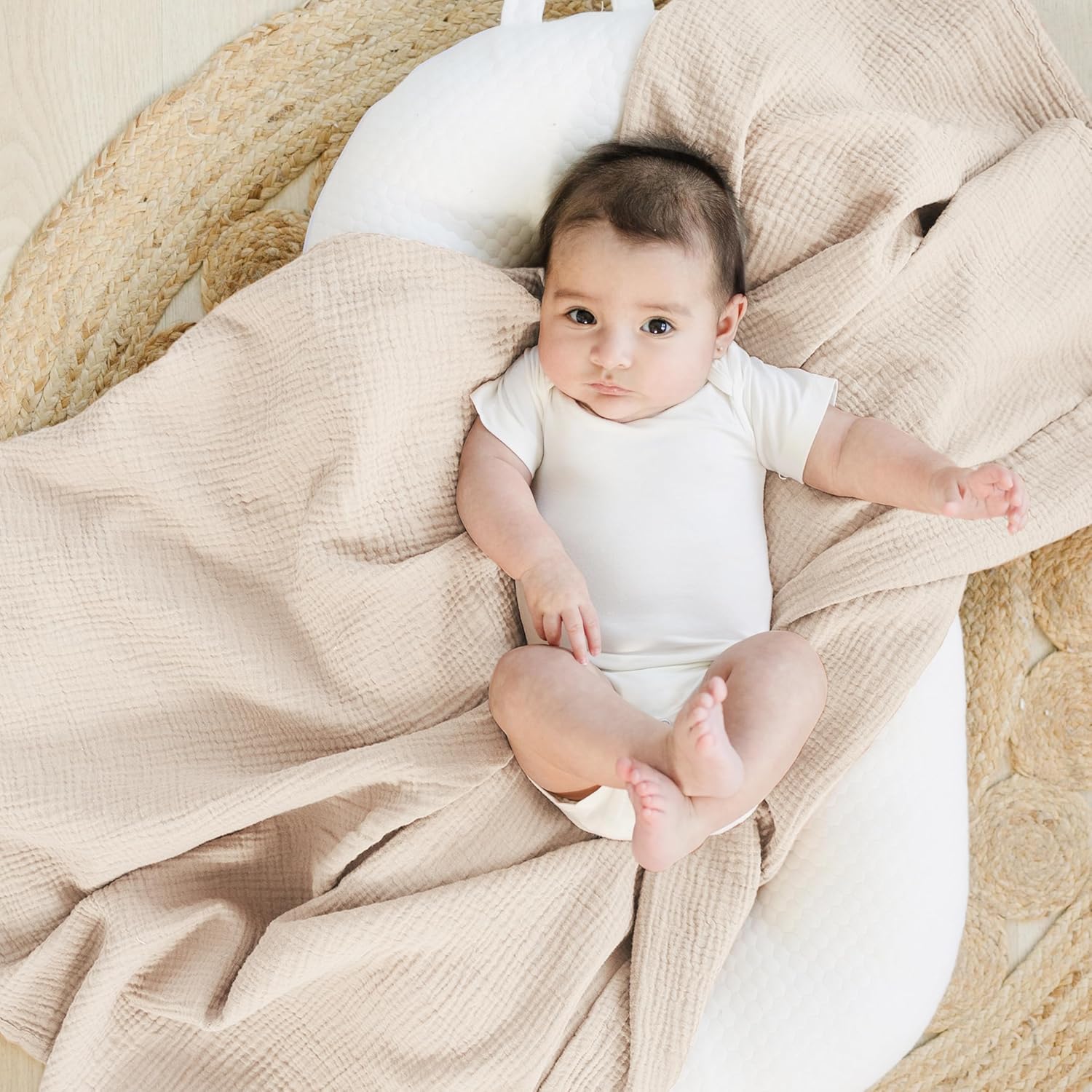 Konssy Muslin Swaddle Blankets for Boys Girls, 2 Pack Receiving Baby Blanket Large 47 x 47 inches, Soft Breathable Swaddling Wrap for Unisex Newborn (Blossom,Cream) - Image 2