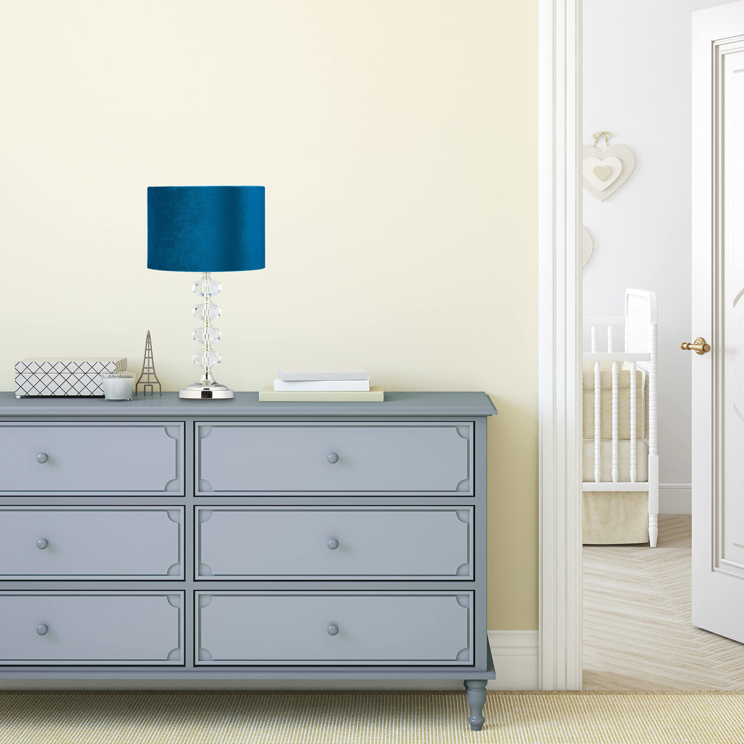Relaxdays Lampada da Tavolo, Paralume in Velluto & Base in Cristallo, HxD: 47 x 26 cm, Abat-Jour Classica Salotto, Blu