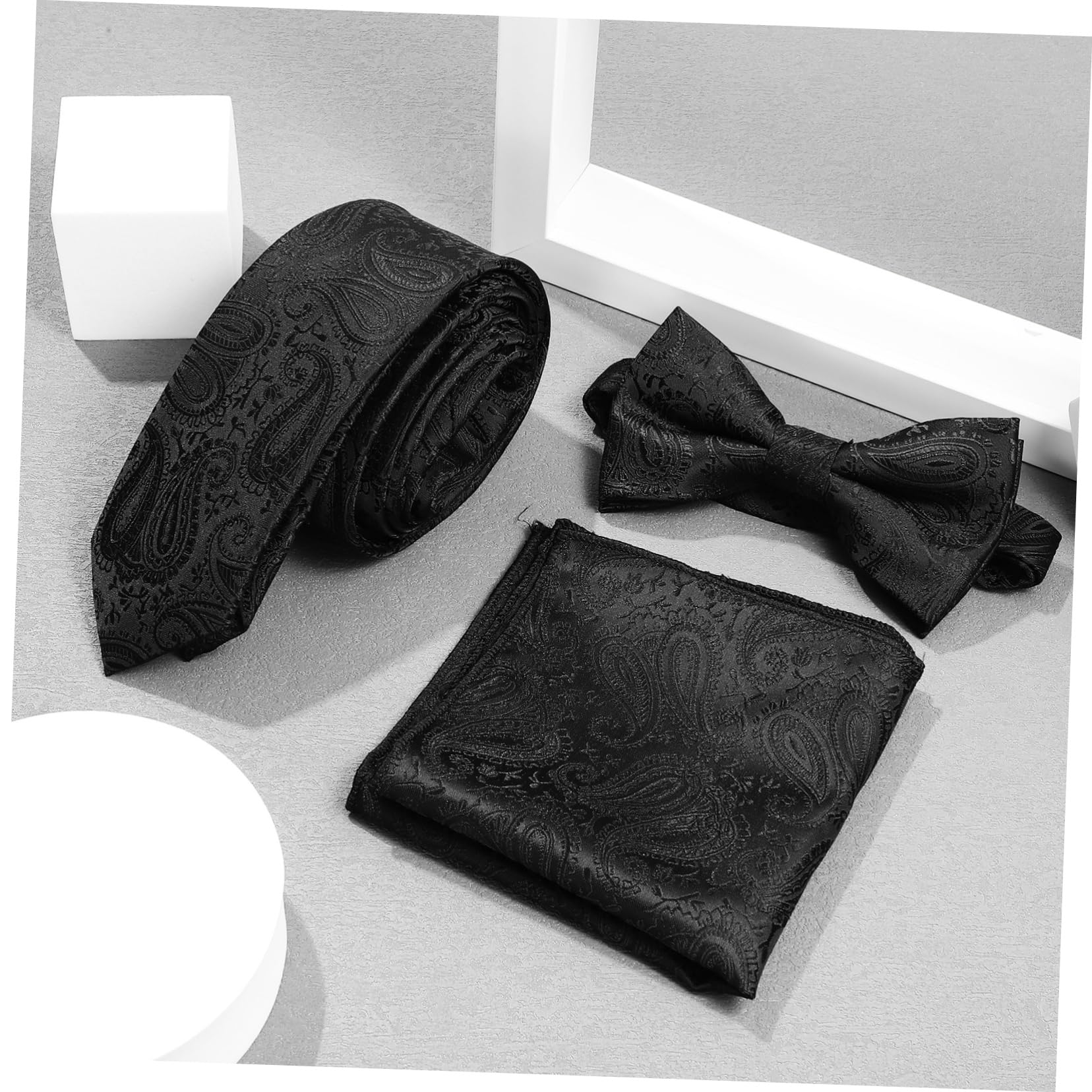 Ipetboom corbatas de vestir para hombres pajarita elegante los hombres atan corbata de cuello para hombres faja traje de pajarita pañuelos de bolsillo para hombre Hilo de poliester Negro