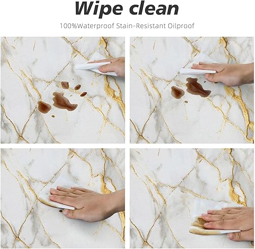 Miniatura 4 de Mantel redondo de mármol blanco dorado con borde elástico, mantel decorativo para el hogar, cocina, comedor, fiesta, S (se adapta a 40-45 pulgadas)