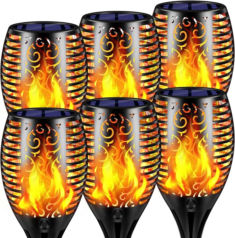 TomCare Solar Lights Outdoor Flickering Flame Solar Torch Lights Waterproof Outdoor Lighting Solar Powered Pathway Lights Christmas Decorations for Garden Patio Yard Landscape, 6 Pack ClimeCo Certified