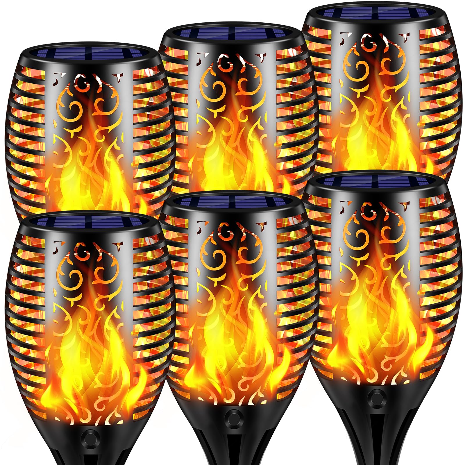 TomCare Solarleuchten für den Außenbereich, flackernde Flamme, solarbetriebene Wegelichter, Weihnachtsdekorationen für Garten, Terrasse, Hof, Landschaft, 6 Stück