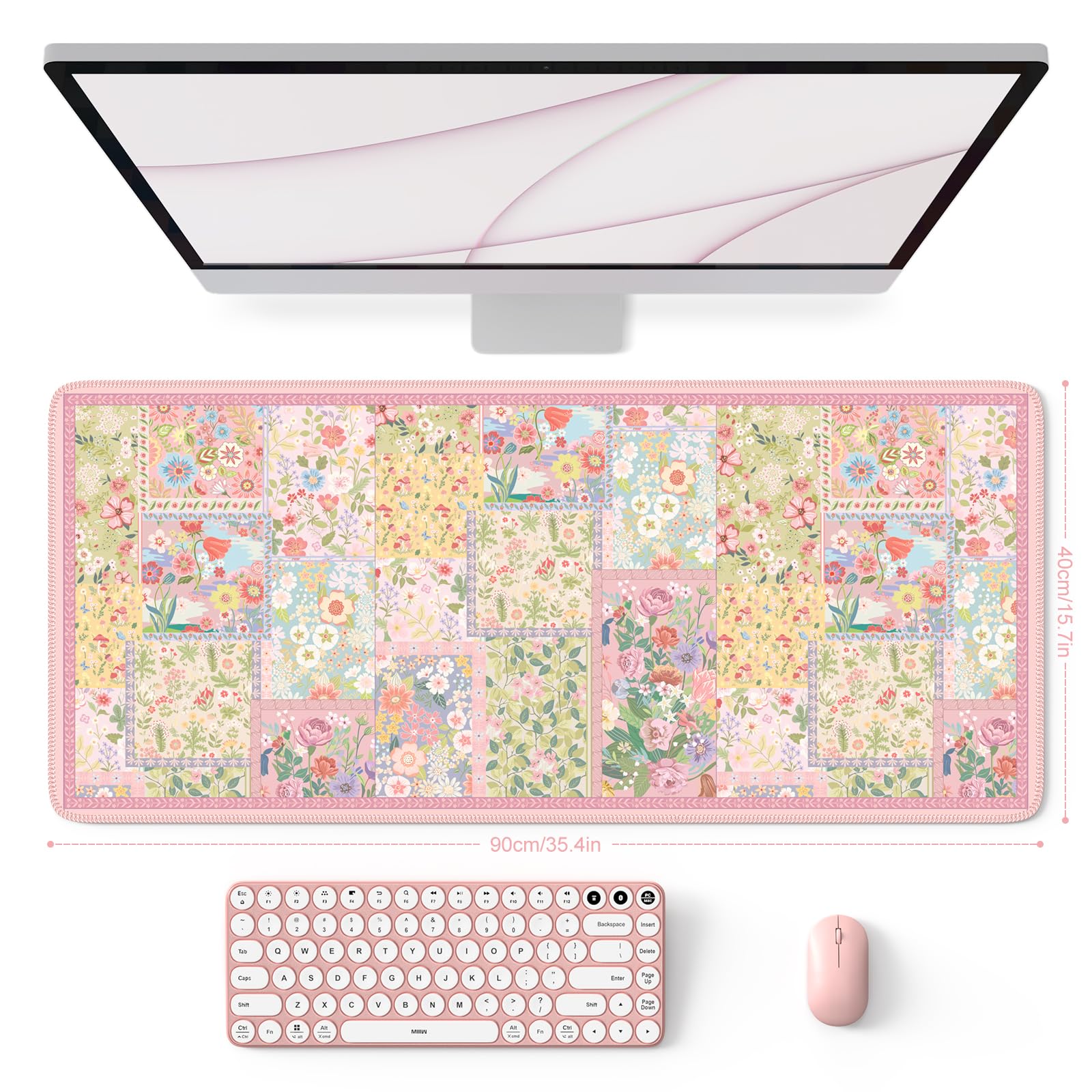 HAOCOO Pink Bow Desk Pad For Keyboard And Mouse, Non-Slip Large Mouse Pad, Cute Desk Matt For Desktop, Computer Mat With Edge Stitching For Office, Waterproof Desktop Protection