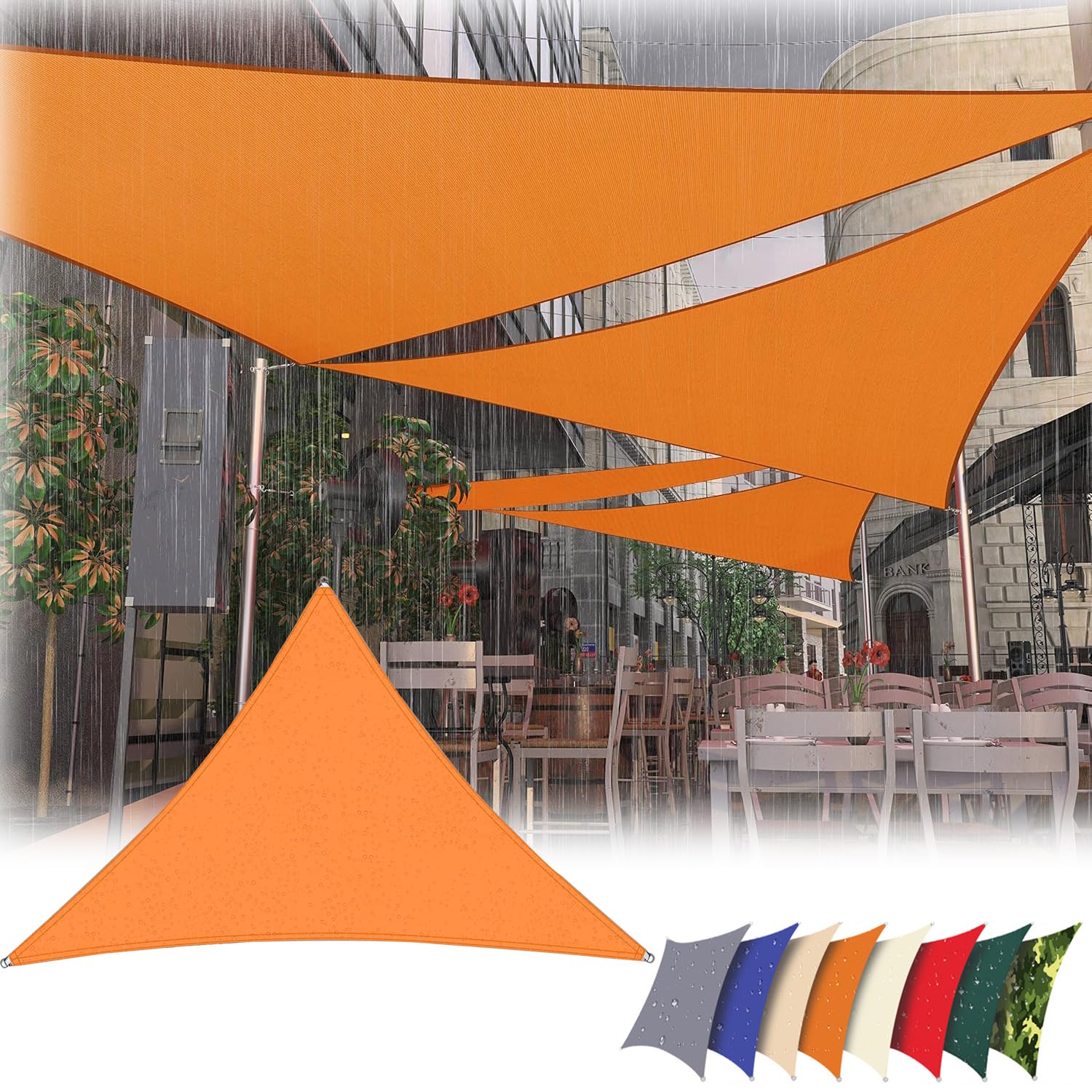 Sonnensegel Dreieckig 2m x2m x1m Wasserdicht, Sonnenschutz Segel 95% UV-Schutz,mit Spannseilen,für Außenbereich, Terrasse, Balkon, Patio,Garten, Orange