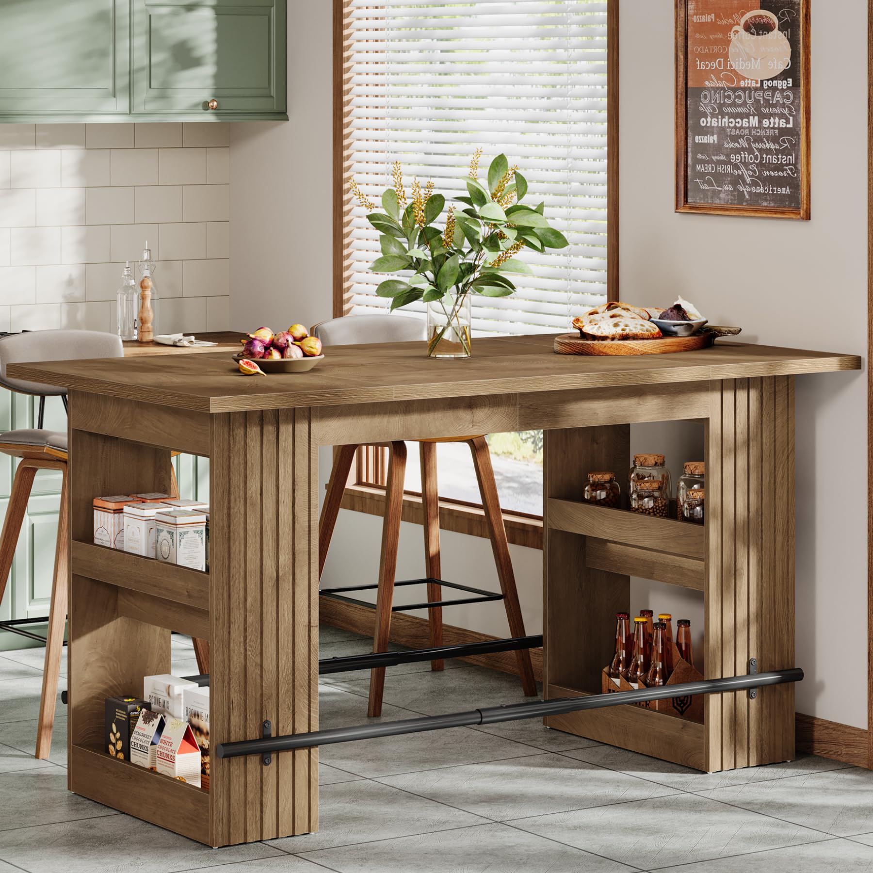 Diagram showing dimensions of the Tribesigns 63-Inch Home Bar Unit