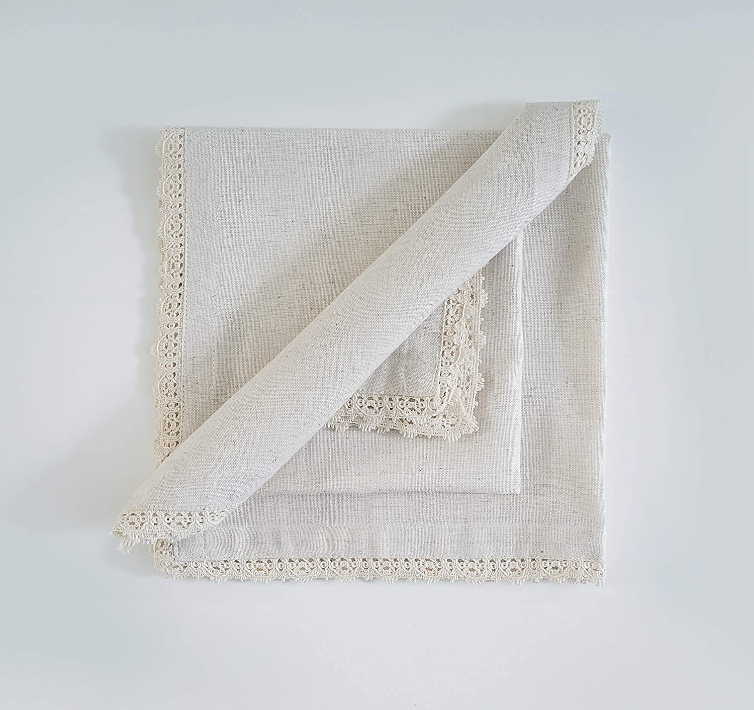 Fingercraft Dinner Napkins Cloth Cotton Blend 12 Pack Premium Quality Mitered Corners Small Table Napkins with Classic Ivory Lace 12 inch Size for Every Day Use in Home and Restaurant Ivory - Image 2