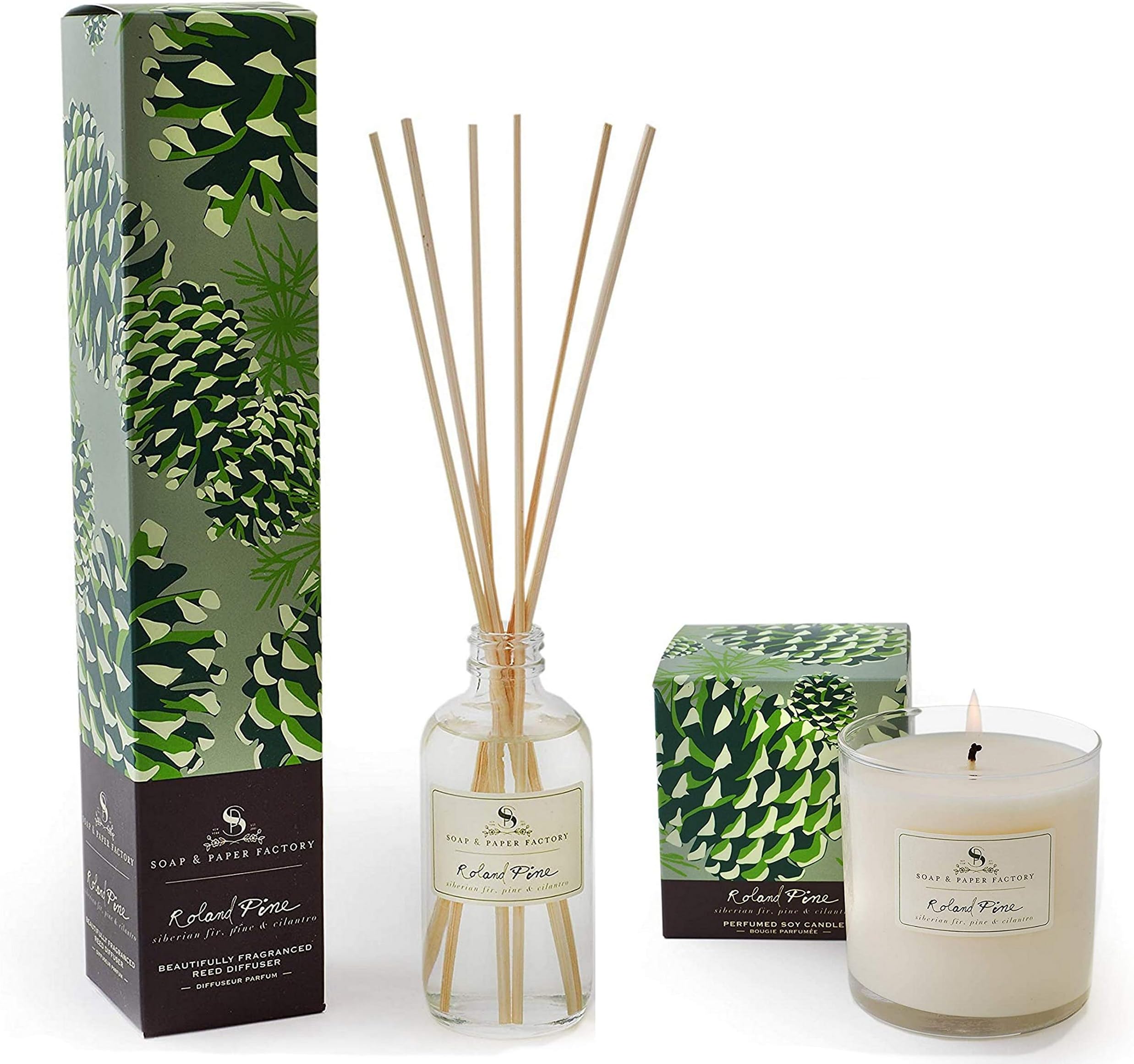 Soap & Paper FactoryRoland Pine Diffuser 3.65 oz and Candle 9.5oz with A Gute Wick Snuffer (3 Piece Bundle)