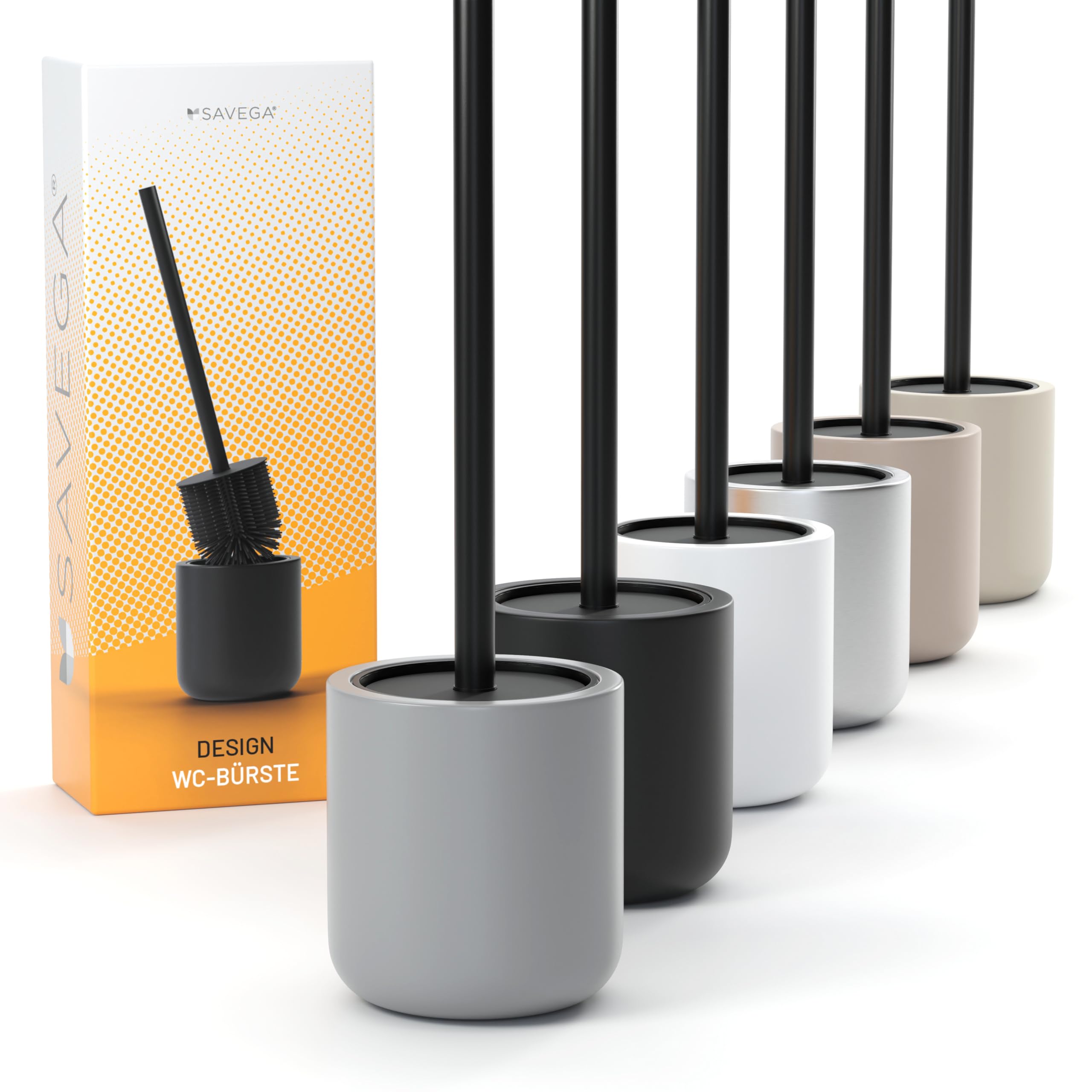 SAVEGA Grey Steel Toilet Brush Silicone – Modern Silicone Toilet Brush and Holder Set with Antibacterial and Fast-Drying Head (Grey)