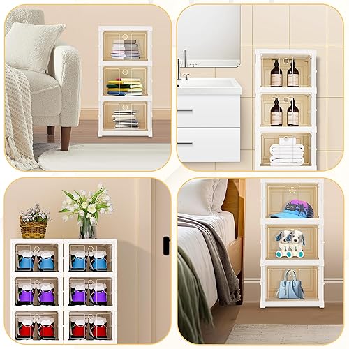 Miniatura 4 de JYH Organizador de zapatos para armario, paquete de 3 contenedores de almacenamiento de zapatos transparentes todo en uno, resistentes cajas de