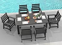 GreenVines 7-Piece HDPE Outdoor Dining Set: 67'' All-Weather Patio Table & 6 Chairs for Poolside, Garden, Backyard - Umbrella Hole, Black