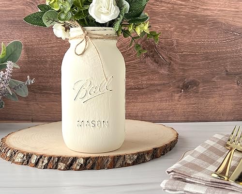 Miniatura 3 de Centro de mesa blanco roto, centro de mesa de tarro de masón marfil para decoración de mesa de boda, decoración de tarro de masón pintado y