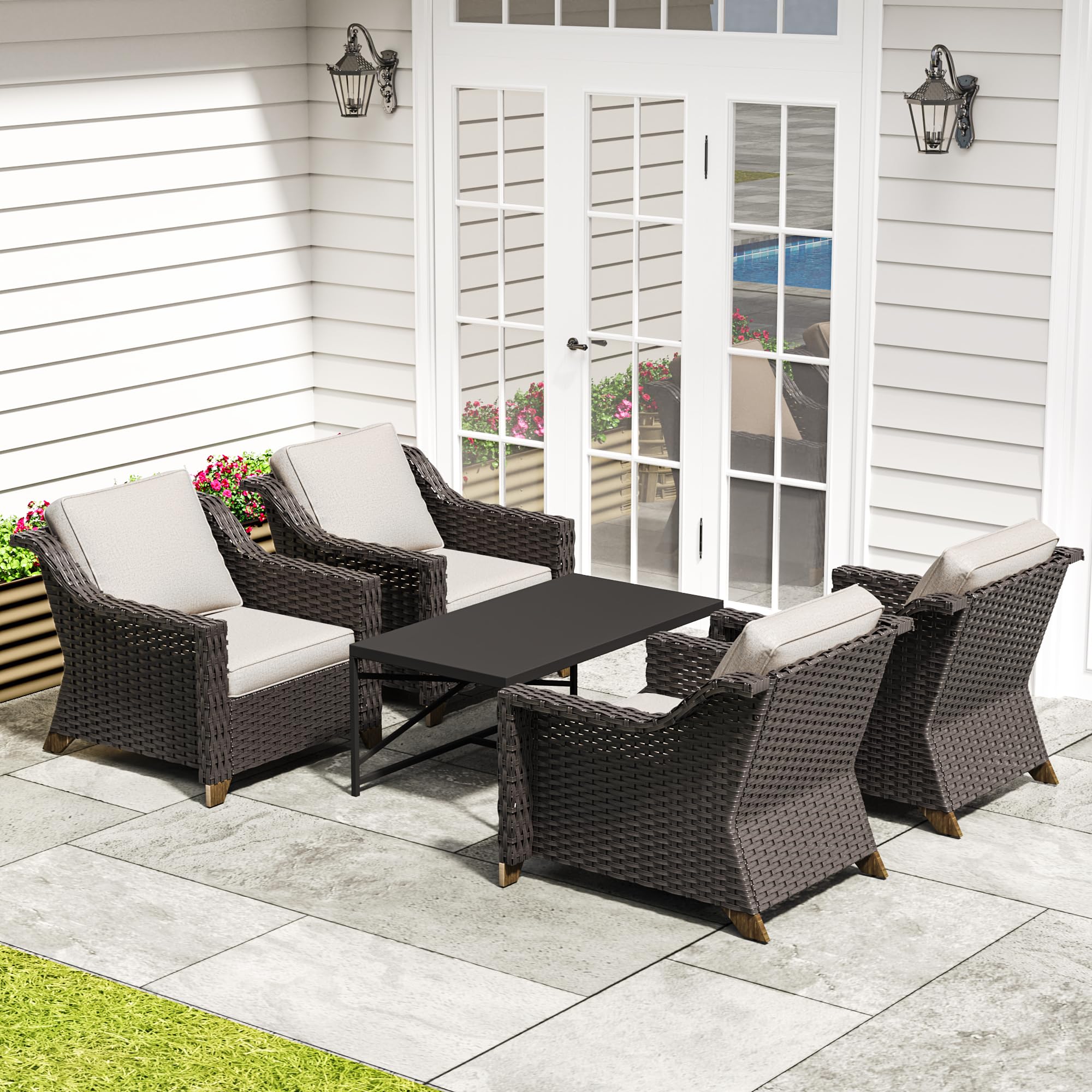5 Piece Patio Furniture Set, Wicker Outdoor Conversation Set